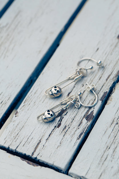 Infatuadead-Safety Pin with a Small Skull Half Hoop Earrings-Love You to Death Collection