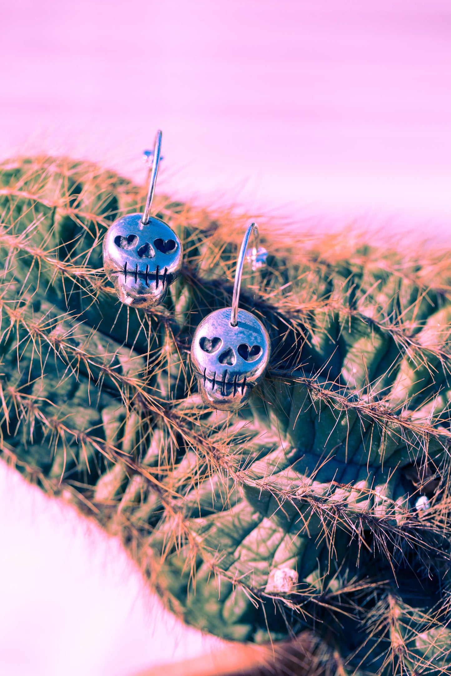 Dead Valentine's Skull Head with Heart Eyes Hoop Earrings