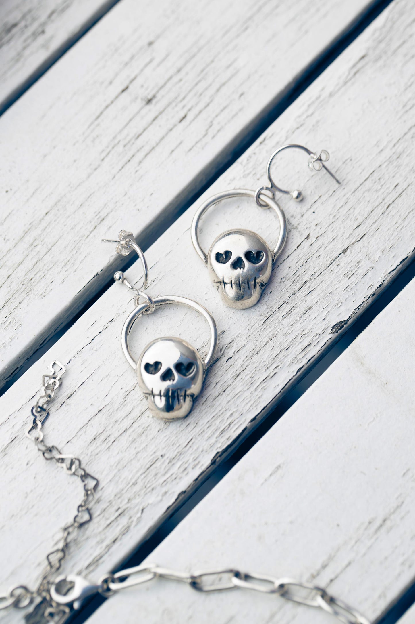 Dead Valentine's Skull Half Hoop Εarrings-Love You to Death Collection