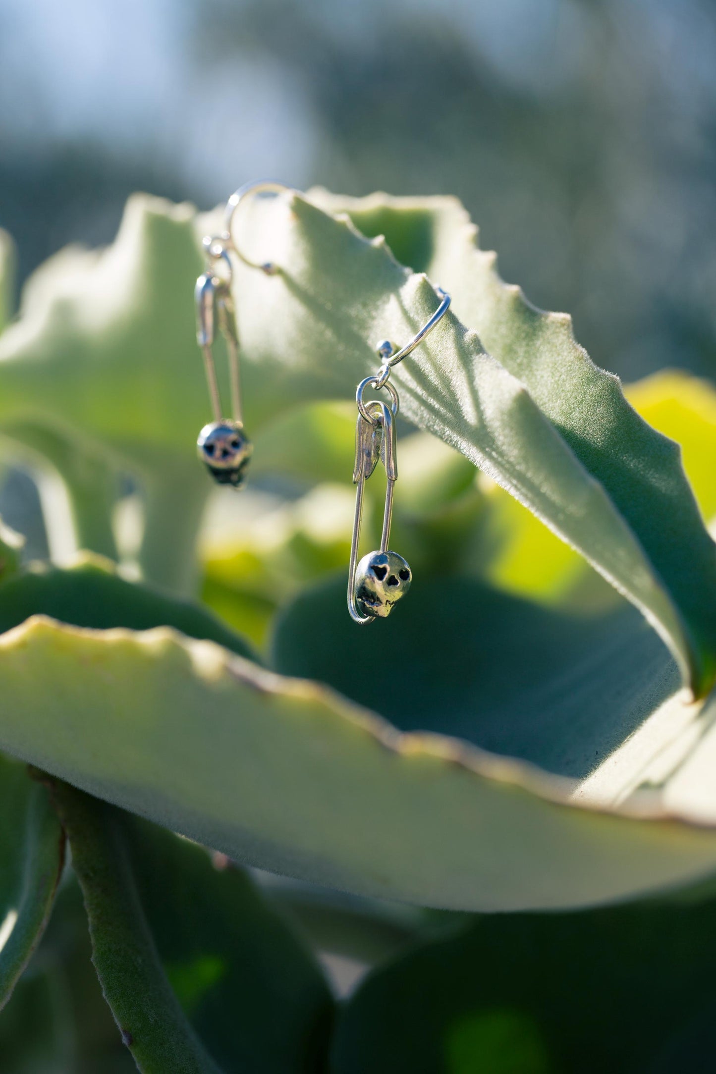 Infatuadead-Safety Pin with a Small Skull Half Hoop Earrings-Love You to Death Collection