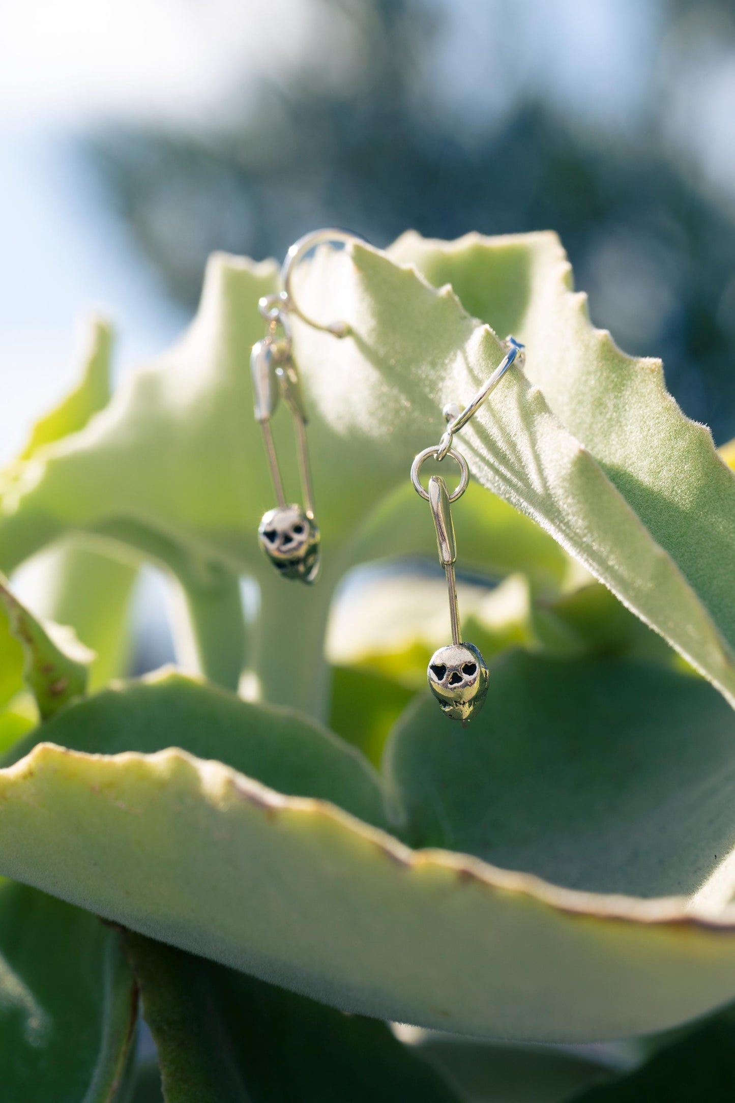 Infatuadead-Safety Pin with a Small Skull Half Hoop Earrings-Love You to Death Collection