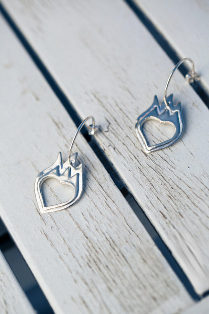 Burning Heart Half Hoop Earrings-Love You to Death Collection