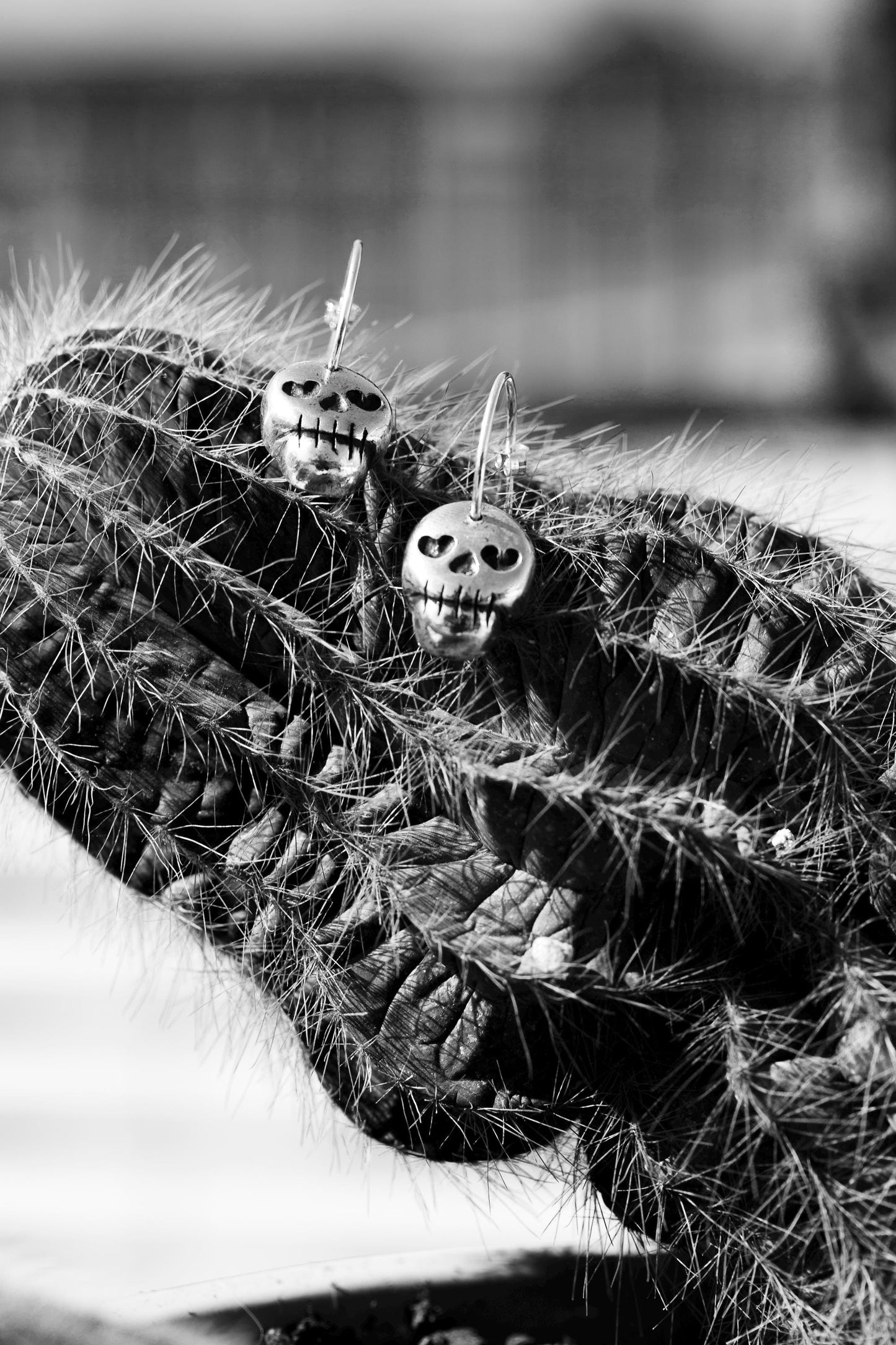 Dead Valentine's Skull Head with Heart Eyes Hoop Earrings