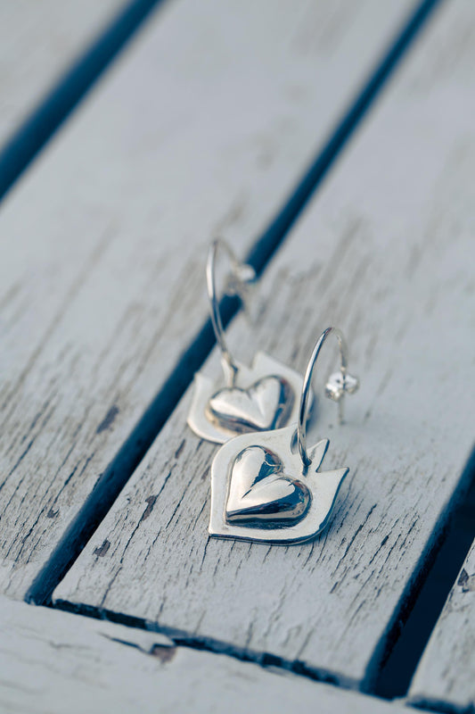 Puffy Burning Heart Half Hoop Earring-Love You to Death Collection