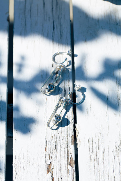 Infatuadead-Safety Pin with a Small Skull Half Hoop Earrings-Love You to Death Collection